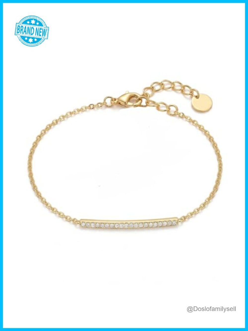 14K Gold Plated Diamond Bar Bracelet Adjustable Chain Gift for Her